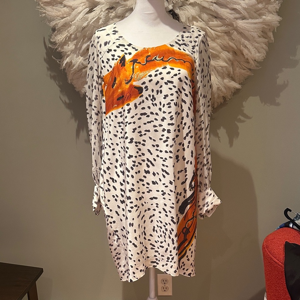 Tsumori Chisato Orange and Black Patterned Long Sleeve Dress